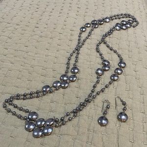 Gray Pearl-look 72” Necklace & Earrings